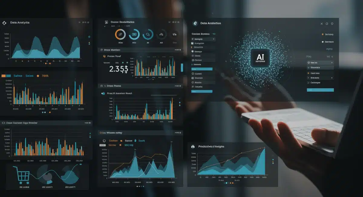 AI analytics dashboard showing retail insights and predictive modeling for inventory and customer behavior