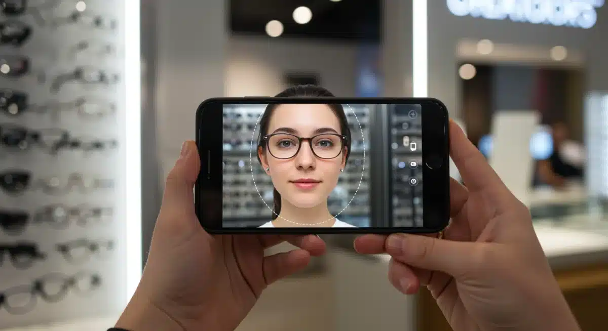 Customer virtually trying on glasses using augmented reality app