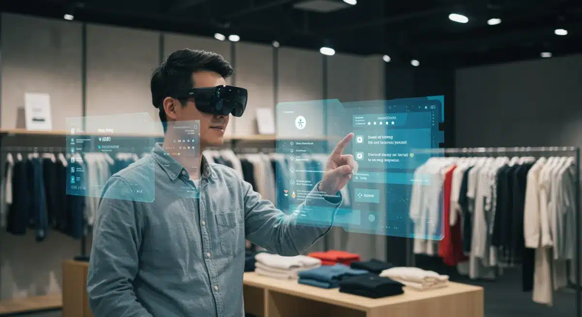 Shopper using AR glasses for virtual clothing try-on