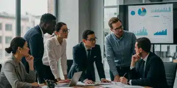 Business team analyzing economic data and inflation charts for 2025