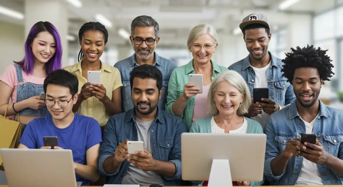 Diverse US consumers engaging with digital platforms for purchases and information