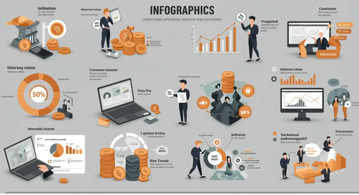 Infographic detailing key economic factors influencing 2025 consumer spending, including inflation and technology.