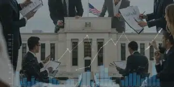 Federal Reserve's Stance: Impact on U.S. Business Investment Federal Reserve building with overlay of financial data and business leaders discussing investment strategies.