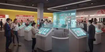 Futuristic retail store with personalized holographic displays and interactive customer experiences.