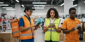 Gig workers integrating into modern retail operations in the US, highlighting flexibility and technological adaptation.