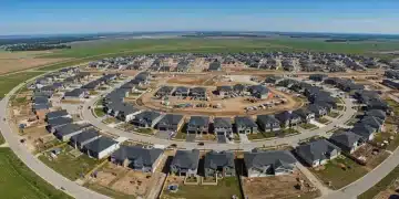 Aerial view of new suburban housing development under construction in the US