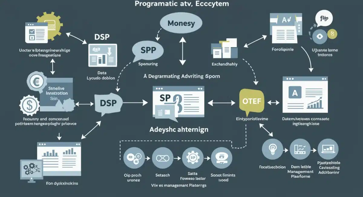 Infographic detailing the programmatic advertising ecosystem components and data flow