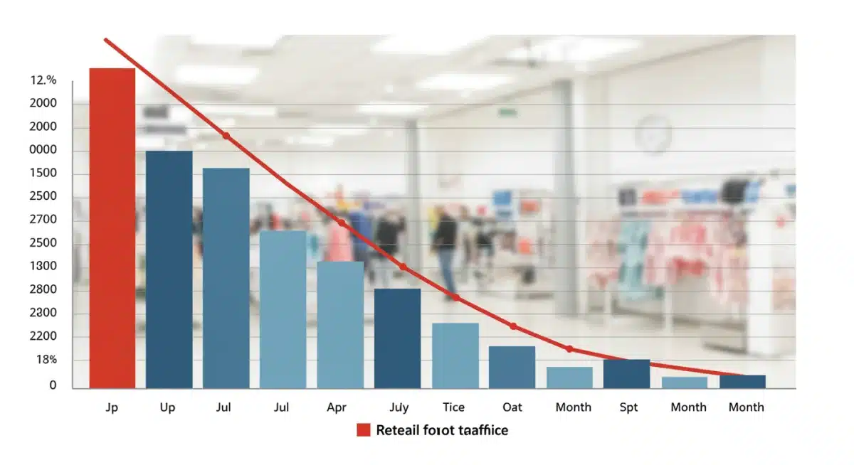 Bar chart showing a 12% decline in US retail foot traffic over six months, highlighting market changes