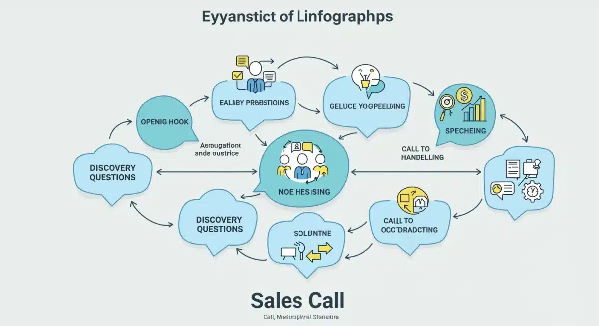 Infographic showing the lifecycle and key elements of an effective sales call script
