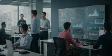 Sales team collaborating with advanced digital tools in a modern office for sales enablement 2025