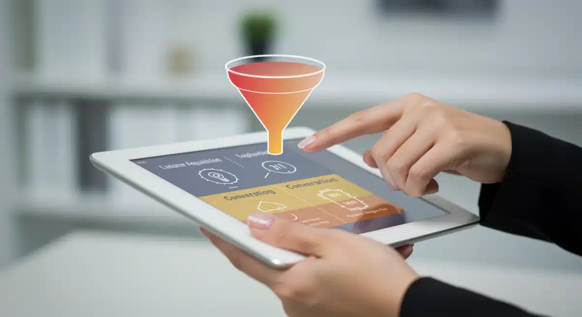 Salesperson analyzing sales funnel conversion rates