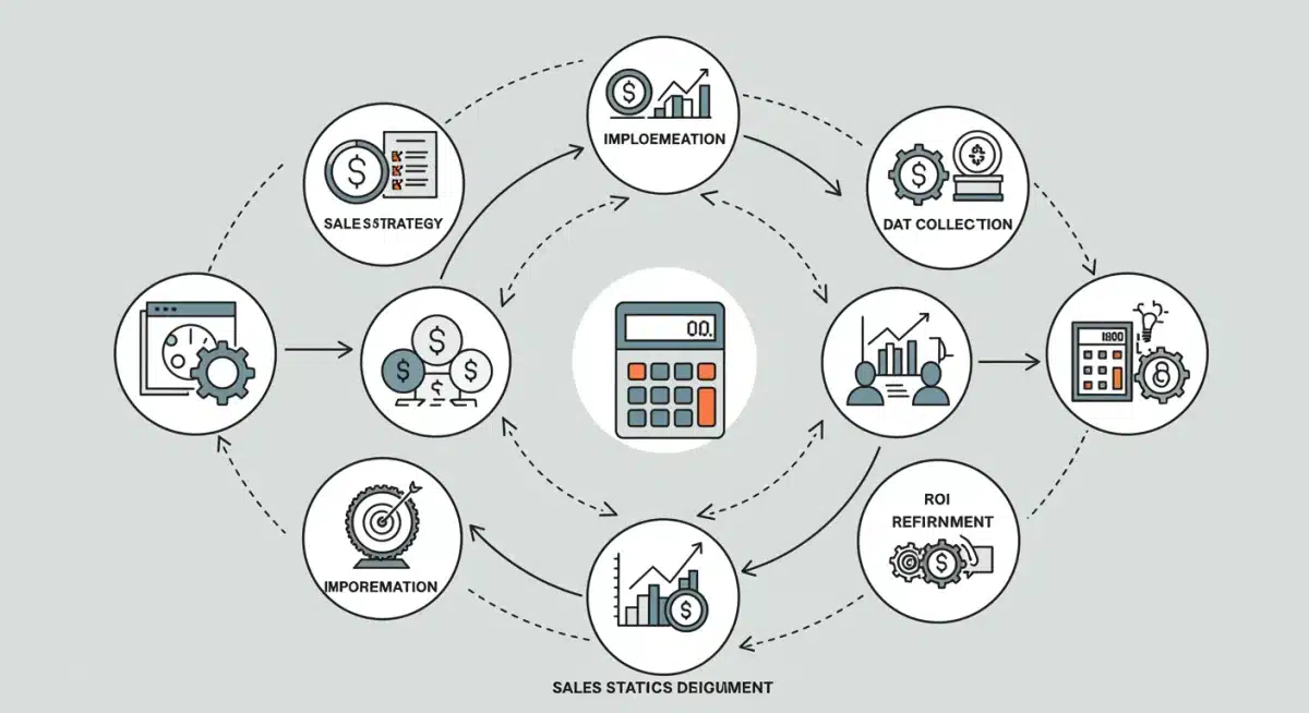 Infographic depicting the cyclical process of sales ROI measurement and strategy refinement