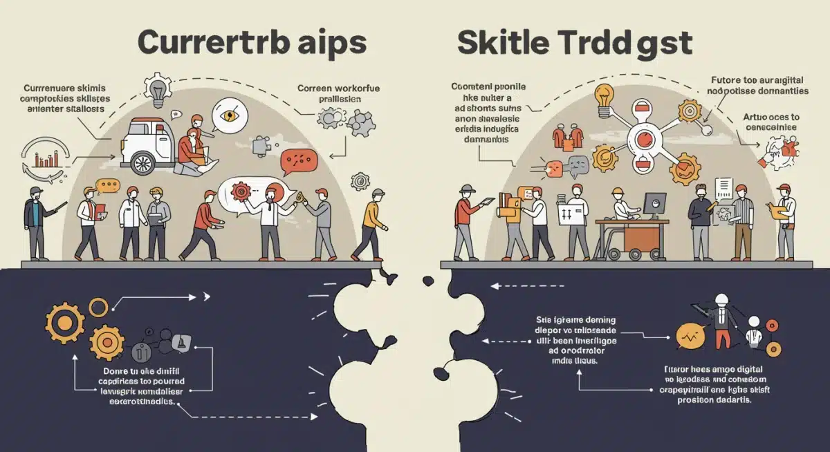 Skill gap bridge with missing sections representing disconnect between current and future workforce skills.