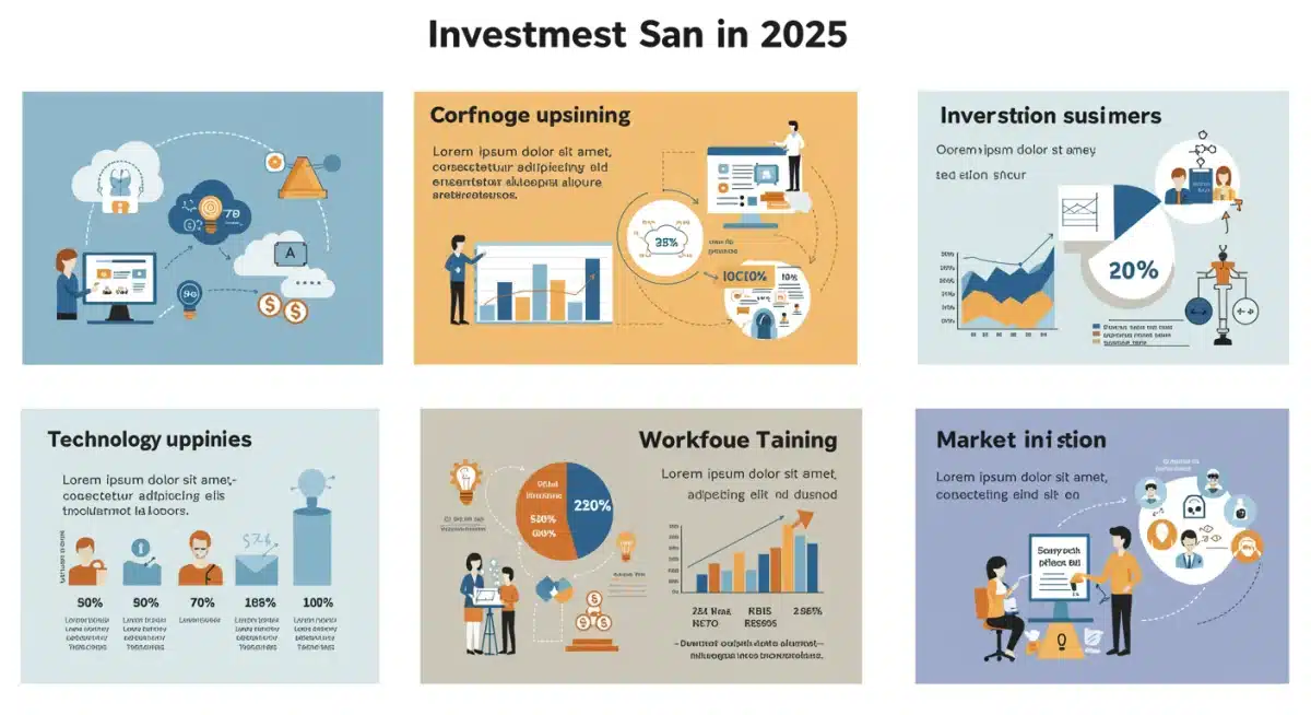 Infographic detailing small business investment priorities for 2025, such as technology and workforce development.
