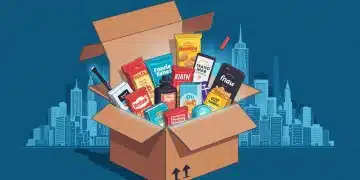 Illustration of an open subscription box with various products, symbolizing retail growth in the US market.
