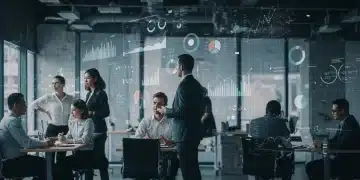 U.S. Economic Resilience: Adapting to 2025's Shifting Landscape Professionals collaborating on economic data, symbolizing U.S. business adaptation