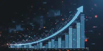 Dynamic digital advertising landscape with upward trend graph for 2025 programmatic growth