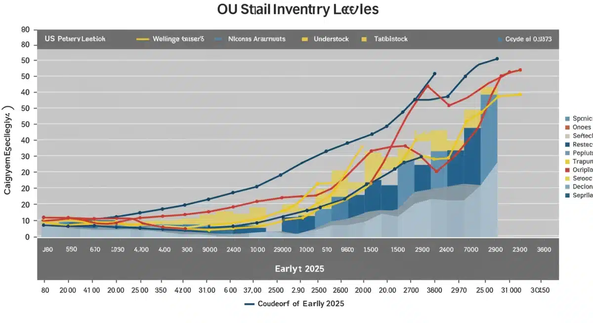 Graph detailing US retail inventory level fluctuations and projections for early 2025