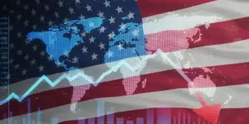 U.S. Trade Deficit in 2025: A 10% Reduction and Its Economic Implications Charts showing a declining U.S. trade deficit against a backdrop of economic growth indicators and global trade maps.